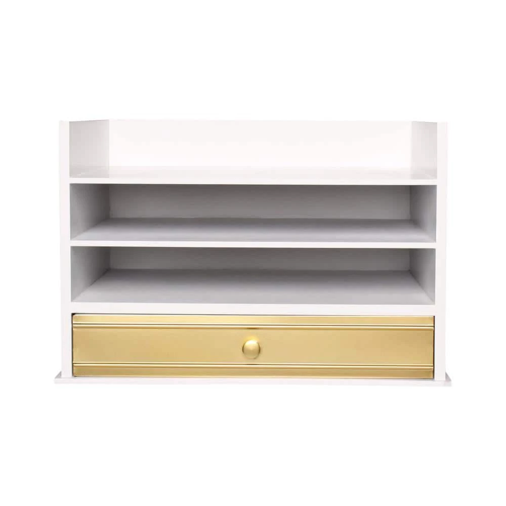 Industrious Gold/White Wood Letter Tray by Kate and Laurel 4 Industrious Gold/White Wood Letter Tray by Kate and Laurel - Image 2