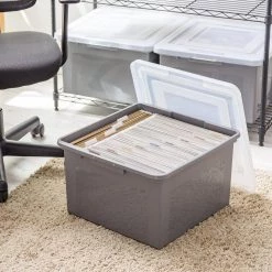 37 qt. Gray Snap Tight Plastic Letter and Legal File Organizer Box (Pack of 3) by IRIS -Kate and Laurel Shop gray clear iris storage bins 500168 1f 1000