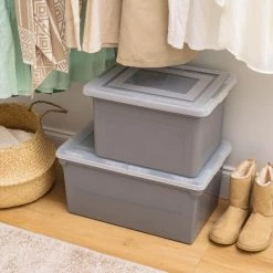 44 qts. Wing-Lid Latter Size File Organizer Box in Gray with Clear Lid by IRIS -Kate and Laurel Shop gray clear iris storage bins 500228 44 1000