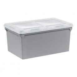44 qts. Wing-Lid Latter Size File Organizer Box in Gray with Clear Lid by IRIS