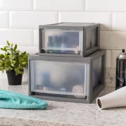 11.88 in. W x 8.13 in. H Gray Stackable Storage Single Drawer by IRIS -Kate and Laurel Shop gray clear iris storage drawers 500222 1f 1000