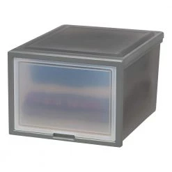 Deep Box Chest with Sliding Door, Gray by IRIS -Kate and Laurel Shop gray clear iris utility carts 500110 44 1000