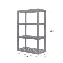 Elephant Gray Plastic Rack Shelf with 4 Large Shelves by IRIS 12 Elephant Gray Plastic Rack Shelf with 4 Large Shelves by IRIS -Kate and Laurel Shop gray iris freestanding shelving units 510020 44 1000