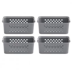 13 qt. Organizer Storage Basket in Gray with Built in Handle 4-Pack by IRIS