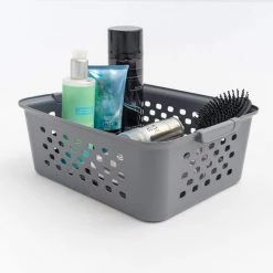 13 qt. Organizer Storage Basket in Gray with Built in Handle 4-Pack by IRIS -Kate and Laurel Shop gray iris storage bins 500165 fa 1000