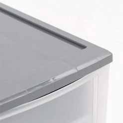 6.5 Qt. Stackable Drawer Storage Bin with a Built in Handle in Gray by IRIS -Kate and Laurel Shop gray iris storage drawers 500162 1f 1000