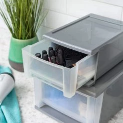 6.5 Qt. Stackable Drawer Storage Bin with a Built in Handle in Gray by IRIS -Kate and Laurel Shop gray iris storage drawers 500162 31 1000