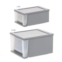 6.5 Qt. Stackable Drawer Storage Bin with a Built in Handle in Gray by IRIS -Kate and Laurel Shop gray iris storage drawers 500162 d4 1000