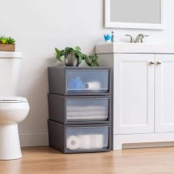 Plastic Stackable Chest Drawer in Gray (1-Drawer) (3-Pack) by IRIS -Kate and Laurel Shop gray iris utility carts 500115 31 1000