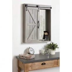 Cates 6 in. x 22 in. x 28 in. Gray Wood Decorative Cabinet Wall Shelf with Mirror by Kate and Laurel 12 Cates 6 in. x 22 in. x 28 in. Gray Wood Decorative Cabinet Wall Shelf with Mirror by Kate and Laurel -Kate and Laurel Shop gray kate and laurel decorative shelving 214751 4f 1000