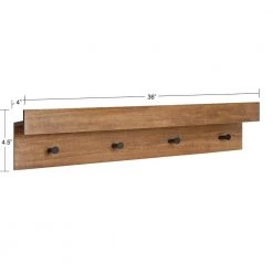 Levie 8 in. x 36 in. x 5 in. Natural Wood Floating Decorative Wall Shelf with Hooks Without Brackets by Kate and Laurel -Kate and Laurel Shop natural kate and laurel decorative shelving 216489 fa 1000