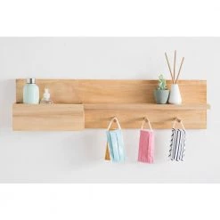 Astora 36 in. x 4 in. x 9 in. Natural Wood Floating Decorative Wall Shelf With Hooks Without Brackets by Kate and Laurel -Kate and Laurel Shop natural kate and laurel decorative shelving 218495 76 1000
