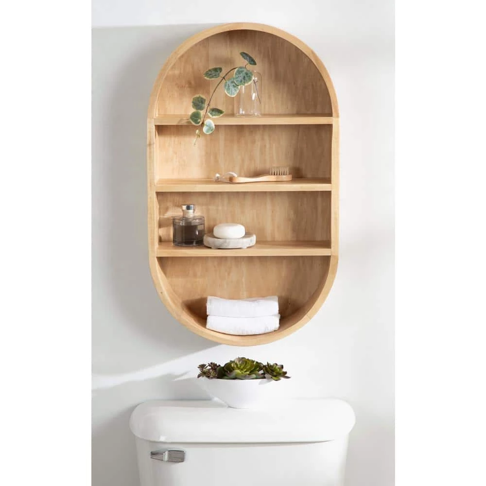 Hutton 28.00 in. x 16.00 in. x 28.00 in. Natural Wood Floating Decorative Wall Shelf without Brackets by Kate and Laurel 8 Hutton 28.00 in. x 16.00 in. x 28.00 in. Natural Wood Floating Decorative Wall Shelf without Brackets by Kate and Laurel - Image 6