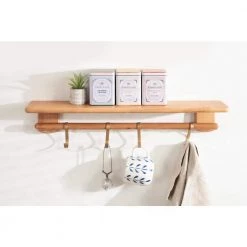 Alta 7.00 in. x 27.00 in. x 7.00 in. Natural Wood Floating Decorative Wall Shelf with Hooks by Kate and Laurel -Kate and Laurel Shop natural kate and laurel decorative shelving 220825 76 1000