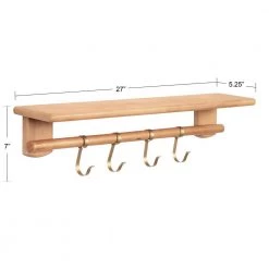 Alta 7.00 in. x 27.00 in. x 7.00 in. Natural Wood Floating Decorative Wall Shelf with Hooks by Kate and Laurel -Kate and Laurel Shop natural kate and laurel decorative shelving 220825 c3 1000