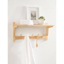 Meridien 8.25 in. D 24.00 in. W 11.50 in. H Natural Wood Floating Decorative Wall Shelf with Hooks by Kate and Laurel -Kate and Laurel Shop natural kate and laurel decorative shelving 222261 31 1000