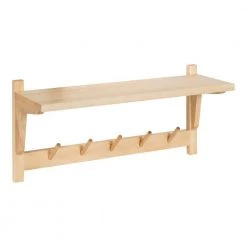Meridien 8.25 in. D 24.00 in. W 11.50 in. H Natural Wood Floating Decorative Wall Shelf with Hooks by Kate and Laurel