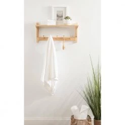 Meridien 8.25 in. D 24.00 in. W 11.50 in. H Natural Wood Floating Decorative Wall Shelf with Hooks by Kate and Laurel -Kate and Laurel Shop natural kate and laurel decorative shelving 222261 76 1000