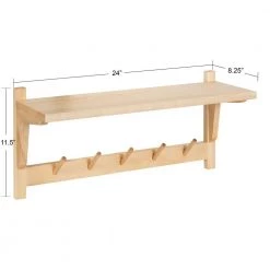 Meridien 8.25 in. D 24.00 in. W 11.50 in. H Natural Wood Floating Decorative Wall Shelf with Hooks by Kate and Laurel -Kate and Laurel Shop natural kate and laurel decorative shelving 222261 c3 1000
