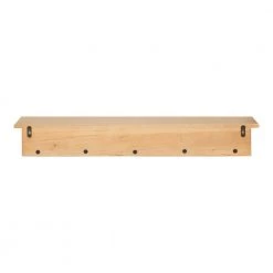 Alta 5.00 in. D 35.75 in. W 5.00 in. H Natural Wood Floating Decorative Wall Shelf with Hooks by Kate and Laurel -Kate and Laurel Shop natural kate and laurel decorative shelving 222287 1f 1000