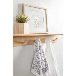 Alta 5.00 in. D 35.75 in. W 5.00 in. H Natural Wood Floating Decorative Wall Shelf with Hooks by Kate and Laurel -Kate and Laurel Shop natural kate and laurel decorative shelving 222287 76 1000