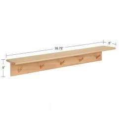Alta 5.00 in. D 35.75 in. W 5.00 in. H Natural Wood Floating Decorative Wall Shelf with Hooks by Kate and Laurel -Kate and Laurel Shop natural kate and laurel decorative shelving 222287 c3 1000