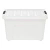 38 Qt. Stack and Pull Nesting Storage Tote, with Black Latching Clips, in White by IRIS