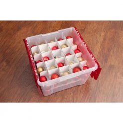 60 Qt. Holiday Wing-Lid Storage Bin with Ornament Dividers in Red by IRIS -Kate and Laurel Shop red iris storage bins 139611 1f 1000