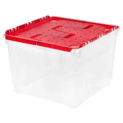 Kate and Laurel Shop 27 60 Qt. Holiday Wing-Lid Storage Bin with Ornament Dividers in Red by IRIS