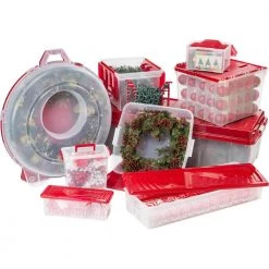 60 Qt. Holiday Wing-Lid Storage Bin with Ornament Dividers in Red by IRIS -Kate and Laurel Shop red iris storage bins 139611 fa 1000