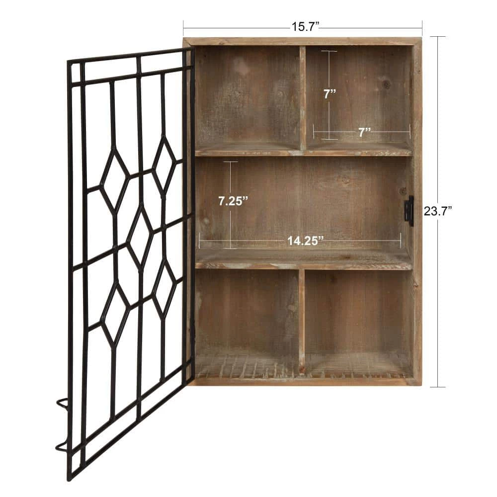 Megara 6 in. x 16 in. x 24 in. Rustic Brown/Black Wood with Metal Door Decorative Cabinet Wall Shelf by Kate and Laurel 6 Megara 6 in. x 16 in. x 24 in. Rustic Brown/Black Wood with Metal Door Decorative Cabinet Wall Shelf by Kate and Laurel - Image 4