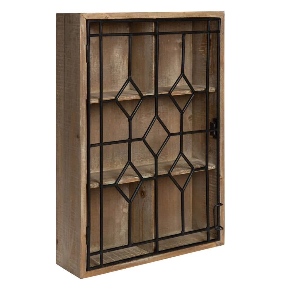 Megara 6 in. x 16 in. x 24 in. Rustic Brown/Black Wood with Metal Door Decorative Cabinet Wall Shelf by Kate and Laurel 4 Megara 6 in. x 16 in. x 24 in. Rustic Brown/Black Wood with Metal Door Decorative Cabinet Wall Shelf by Kate and Laurel - Image 2