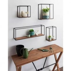 Mallory 24 in. x 12 in. x 5 in. Rustic Brown/Black Decorative Wall Shelf by Kate and Laurel -Kate and Laurel Shop rustic brown black kate and laurel decorative shelving 216485 31 1000
