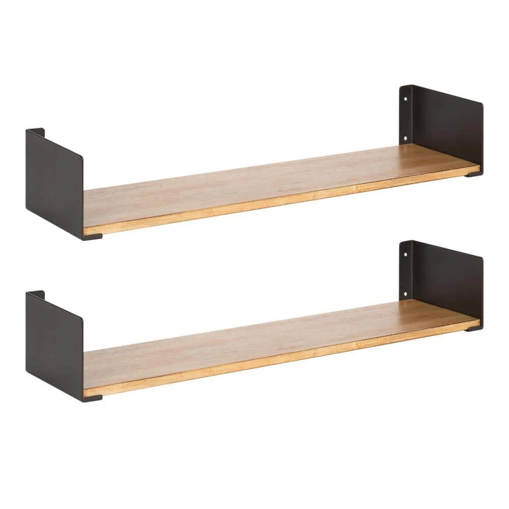 Rodi 6 in. x 24 in. x 4 in. Rustic Brown/Black Metal Floating Decorative Wall Shelf Without Brackets by Kate and Laurel 3 Rodi 6 in. x 24 in. x 4 in. Rustic Brown/Black Metal Floating Decorative Wall Shelf Without Brackets by Kate and Laurel