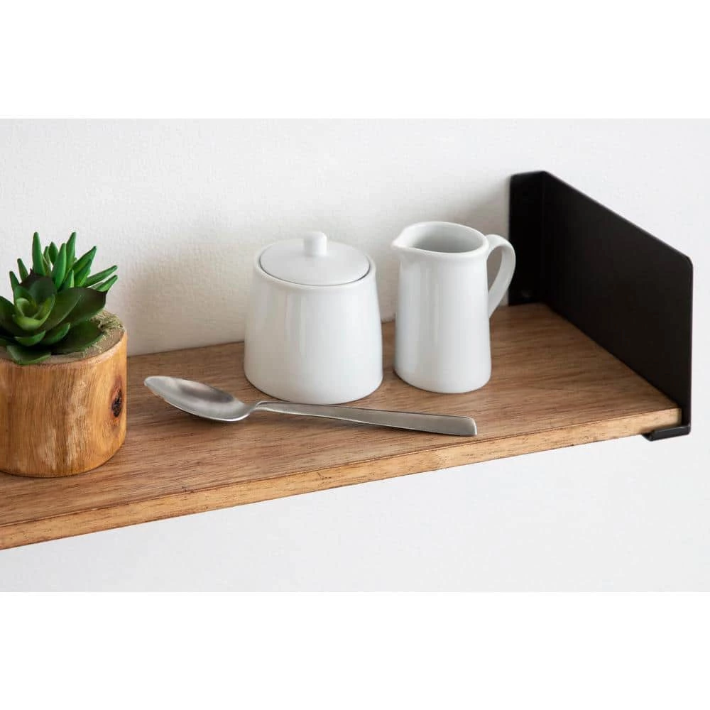 Rodi 6 in. x 24 in. x 4 in. Rustic Brown/Black Metal Floating Decorative Wall Shelf Without Brackets by Kate and Laurel 9 Rodi 6 in. x 24 in. x 4 in. Rustic Brown/Black Metal Floating Decorative Wall Shelf Without Brackets by Kate and Laurel - Image 7