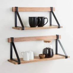Willmann 7 in. x 24 in. x 9 in. Rustic Brown/Black Wood Floating Decorative Wall Shelf Without Brackets by Kate and Laurel -Kate and Laurel Shop rustic brown black kate and laurel decorative shelving 219674 76 1000