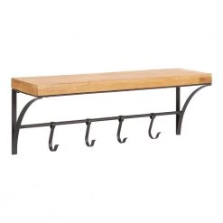 Ozias 9 in. x 23.75 in. x 9 in. x Rustic Brown Wood Floating Decorative Wall Shelf with Hooks by Kate and Laurel