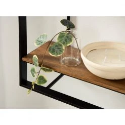 Kercheval 6.25 in. D 15.75 in. W 31.50 in. H Rustic Brown Metal Floating Decorative Wall Shelf by Kate and Laurel -Kate and Laurel Shop rustic brown black kate and laurel decorative shelving 222356 76 1000