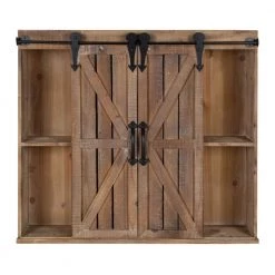 Cates 8 in. x 30 in. x 28 in. Rustic Brown Decorative 2-Door Cabinet Wall Shelf by Kate and Laurel