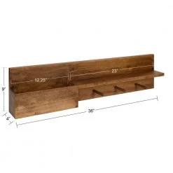 Astora 36 in. x 4 in. x 9 in. Rustic Brown Wood Floating Decorative Wall Shelf With Hooks Without Brackets by Kate and Laurel -Kate and Laurel Shop rustic brown kate and laurel decorative shelving 218496 c3 1000