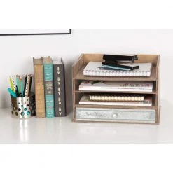 Industrious Rustic Brown/Silver Wood Letter Tray by Kate and Laurel 13 Industrious Rustic Brown/Silver Wood Letter Tray by Kate and Laurel -Kate and Laurel Shop rustic brown silver kate and laurel office storage organization 210912 31 1000