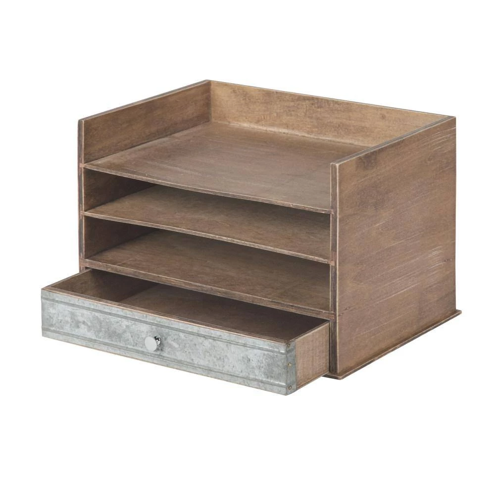 Industrious Rustic Brown/Silver Wood Letter Tray by Kate and Laurel 5 Industrious Rustic Brown/Silver Wood Letter Tray by Kate and Laurel - Image 3