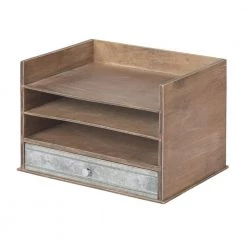 Industrious Rustic Brown/Silver Wood Letter Tray by Kate and Laurel