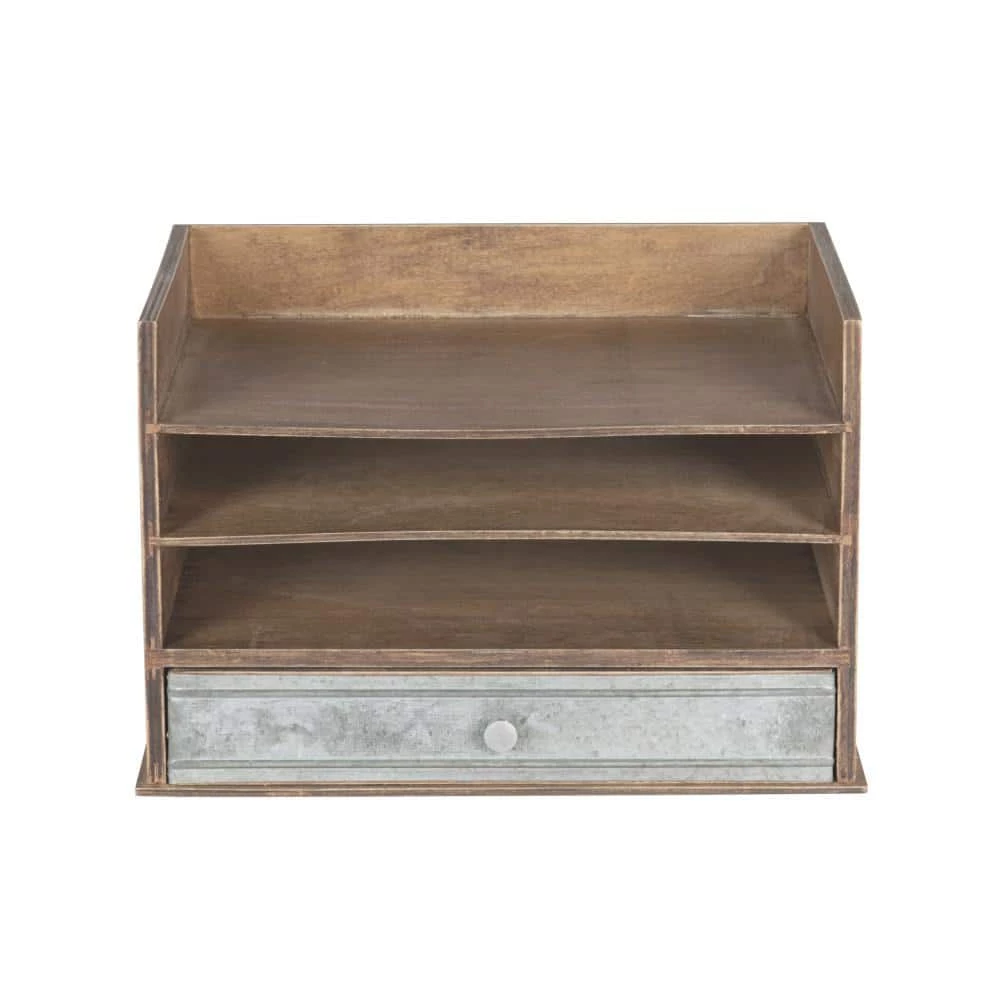 Industrious Rustic Brown/Silver Wood Letter Tray by Kate and Laurel 4 Industrious Rustic Brown/Silver Wood Letter Tray by Kate and Laurel - Image 2