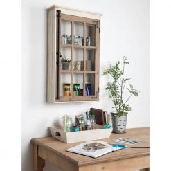 Hutchins 6 in. x 20 in. x 32 in. Rustic Brown/White Wood Decorative Cabinet Wall Shelf with Glass Door by Kate and Laurel -Kate and Laurel Shop rustic brown white kate and laurel decorative shelving 213041 31 1000