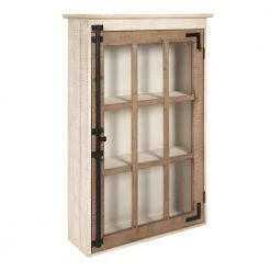 Hutchins 6 in. x 20 in. x 32 in. Rustic Brown/White Wood Decorative Cabinet Wall Shelf with Glass Door by Kate and Laurel -Kate and Laurel Shop rustic brown white kate and laurel decorative shelving 213041 e1 1000