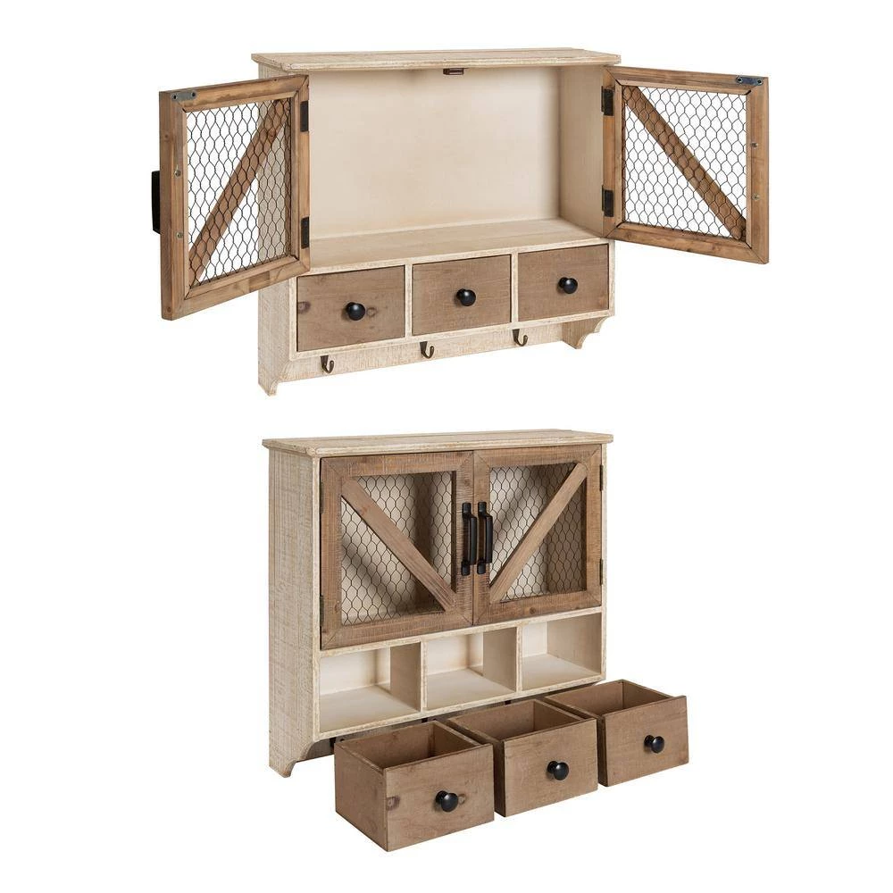 Hutchins 6 in. x 21 in. x 20 in. Rustic Brown/White Wood Decorative Cubby Wall Shelf with Hooks by Kate and Laurel 7 Hutchins 6 in. x 21 in. x 20 in. Rustic Brown/White Wood Decorative Cubby Wall Shelf with Hooks by Kate and Laurel - Image 5