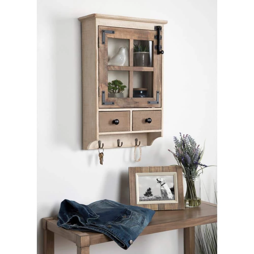 Hutchins 6 in. x 15 in. x 23 in. Rustic Brown/White Wood Decorative Cubby Wall Shelf with Hooks by Kate and Laurel 8 Hutchins 6 in. x 15 in. x 23 in. Rustic Brown/White Wood Decorative Cubby Wall Shelf with Hooks by Kate and Laurel - Image 6