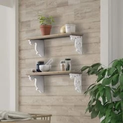 Abbidee 8 in. x 24 in. x 7 in. Rustic Brown/White Wood Floating Decorative Wall Shelf Without Brackets by Kate and Laurel -Kate and Laurel Shop rustic brown white kate and laurel decorative shelving 217124 76 1000