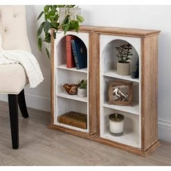 Brenna 7 in. x 13 in. x 26 in. Rustic Brown/White Wood Floating Decorative Wall Shelf Without Brackets by Kate and Laurel -Kate and Laurel Shop rustic brown white kate and laurel decorative shelving 218803 76 1000